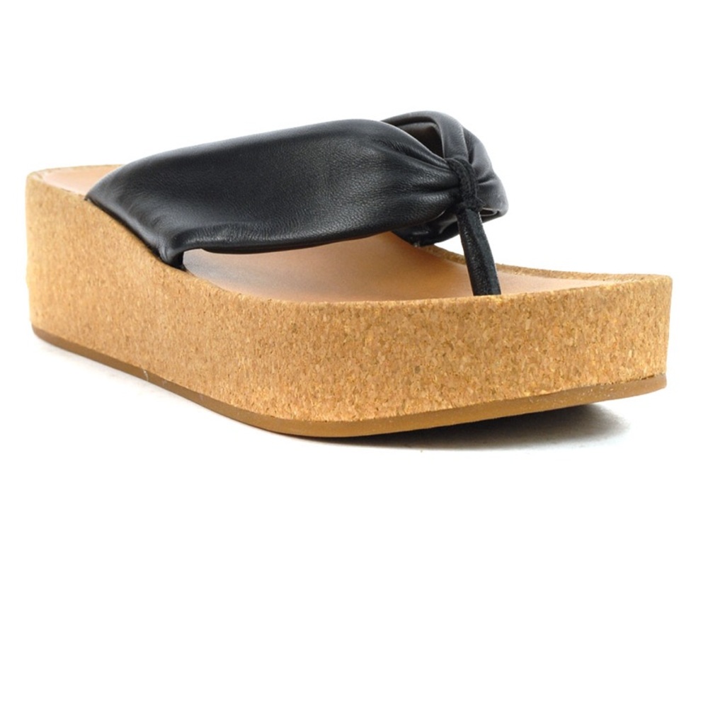 LUCKY BRAND LELLINA WEDGE CORK LEATHER THONG SANDAL ~ LIKE NEW!